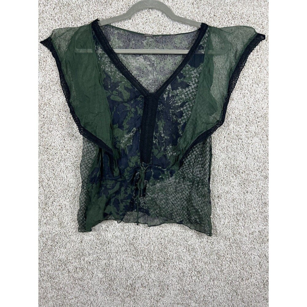 Elie Tahari Sheer Blouse Green Floral V Neck Sleeveless Top Womens - Picture 1 of 7